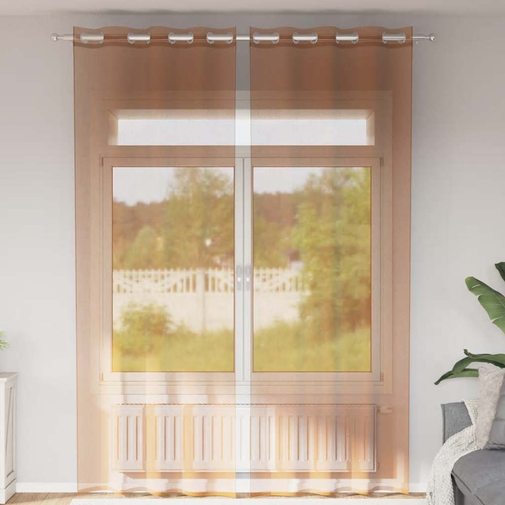 Gordijnen voile met doorvoertules 2 st terracotta is nu te koop bij PeponiXL, paradijselijk wonen!