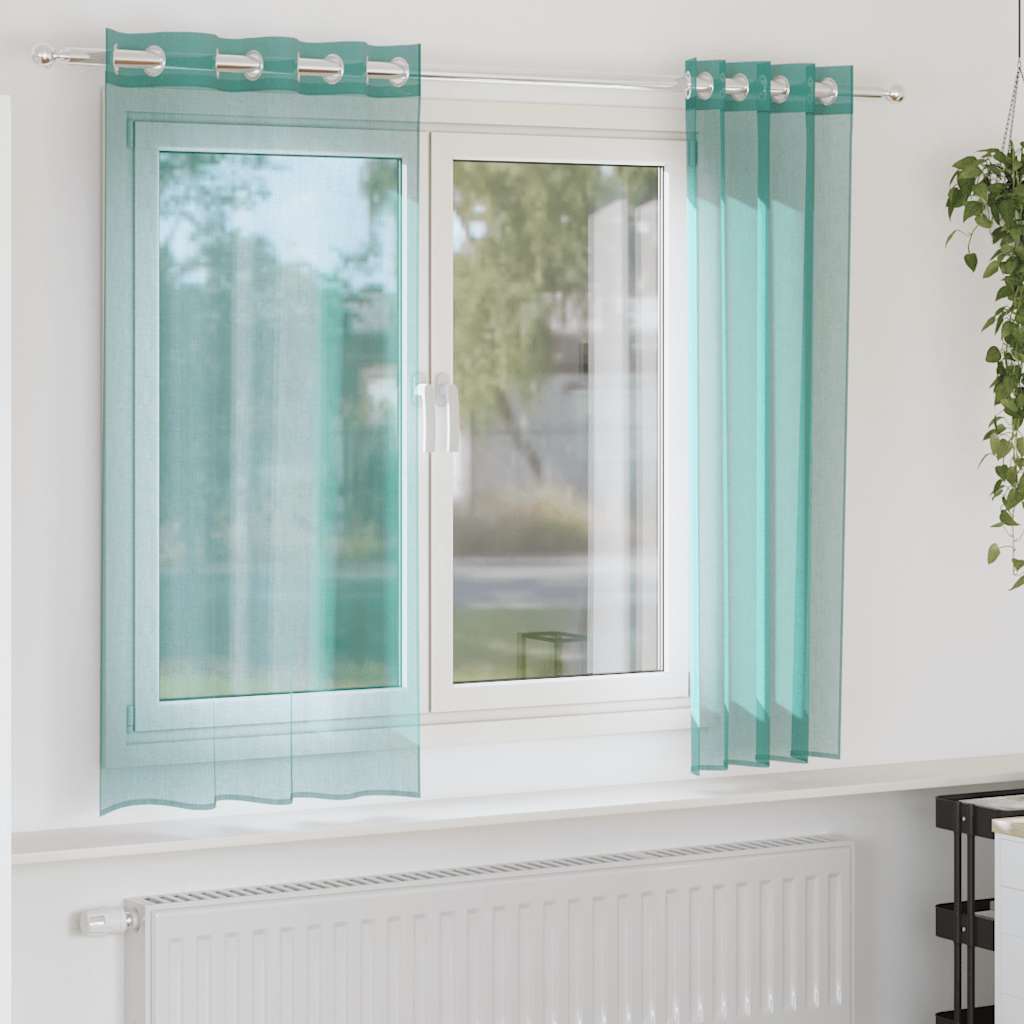 Gordijnen voile met doorvoertules 2 st turkoois is nu te koop bij PeponiXL, paradijselijk wonen!