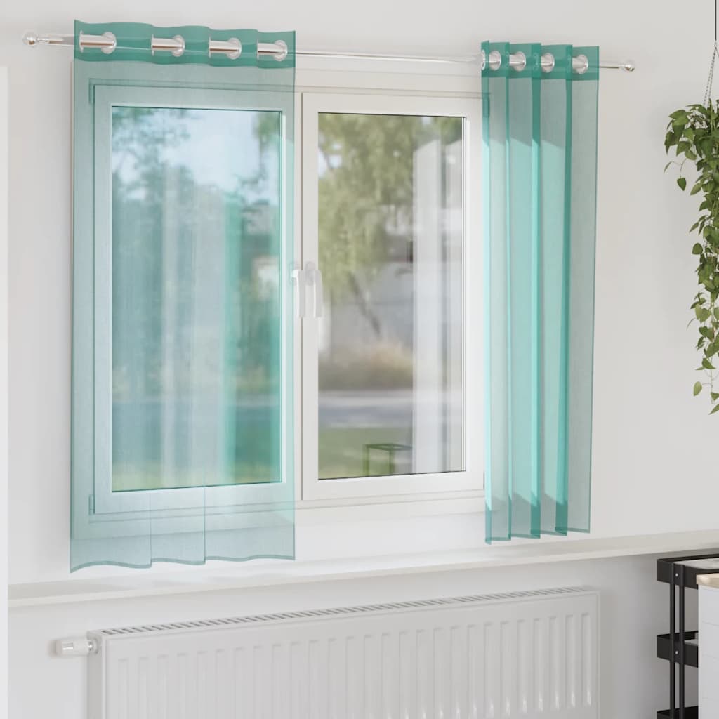 Gordijnen voile met doorvoertules 2 st turkoois is nu te koop bij PeponiXL, paradijselijk wonen!