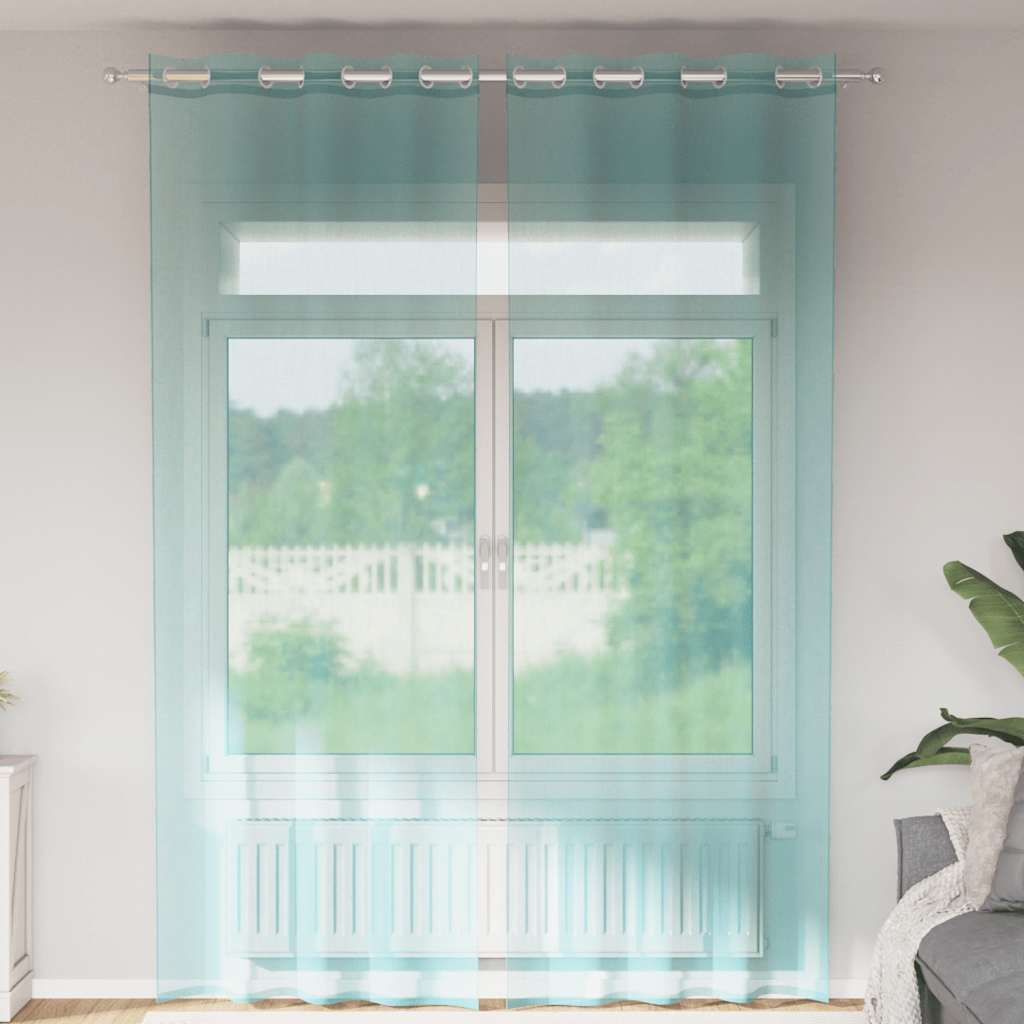 Gordijnen voile met doorvoertules 2 st turkoois is nu te koop bij PeponiXL, paradijselijk wonen!