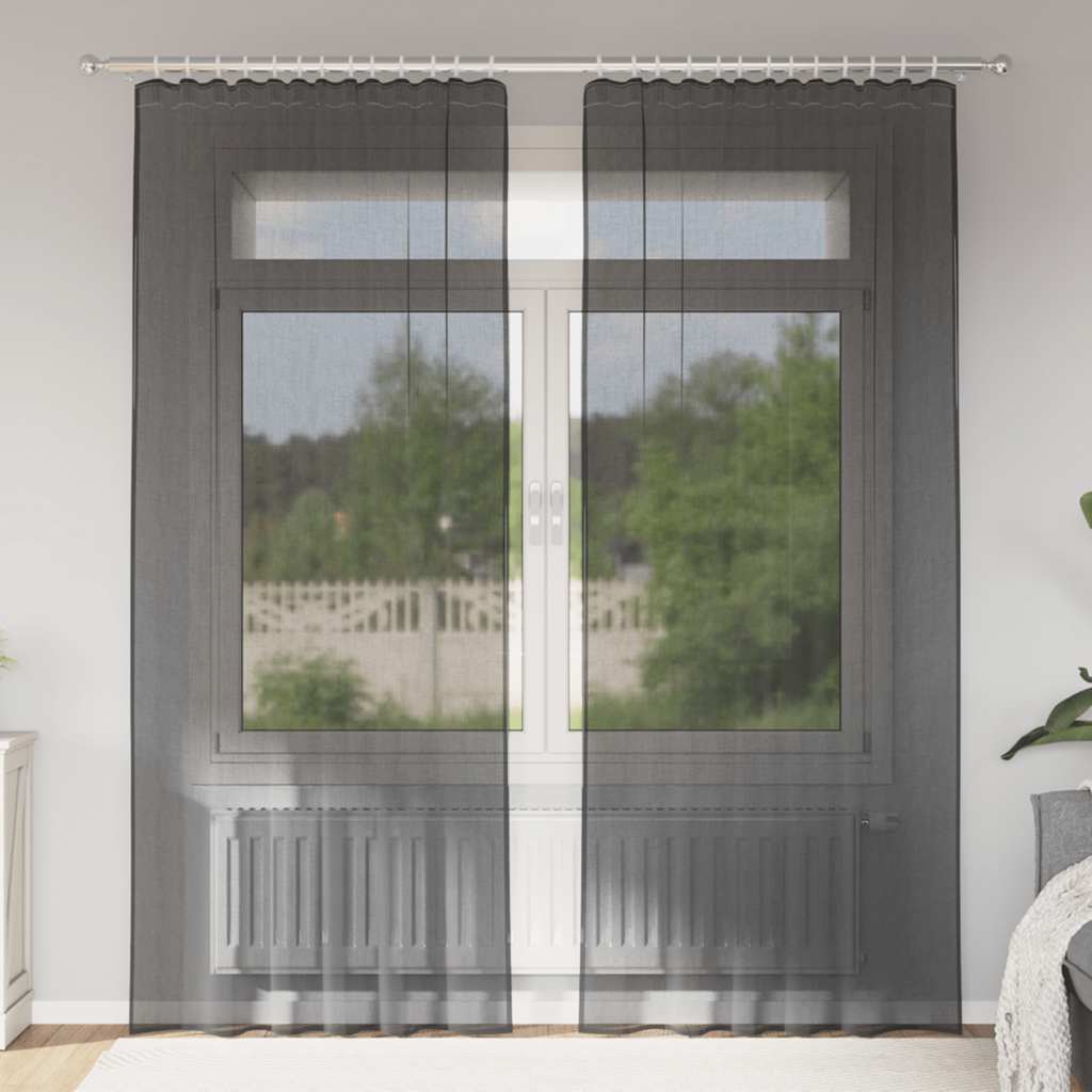 Gordijnen voile met roedezakken 2 st zwart is nu te koop bij PeponiXL, paradijselijk wonen!