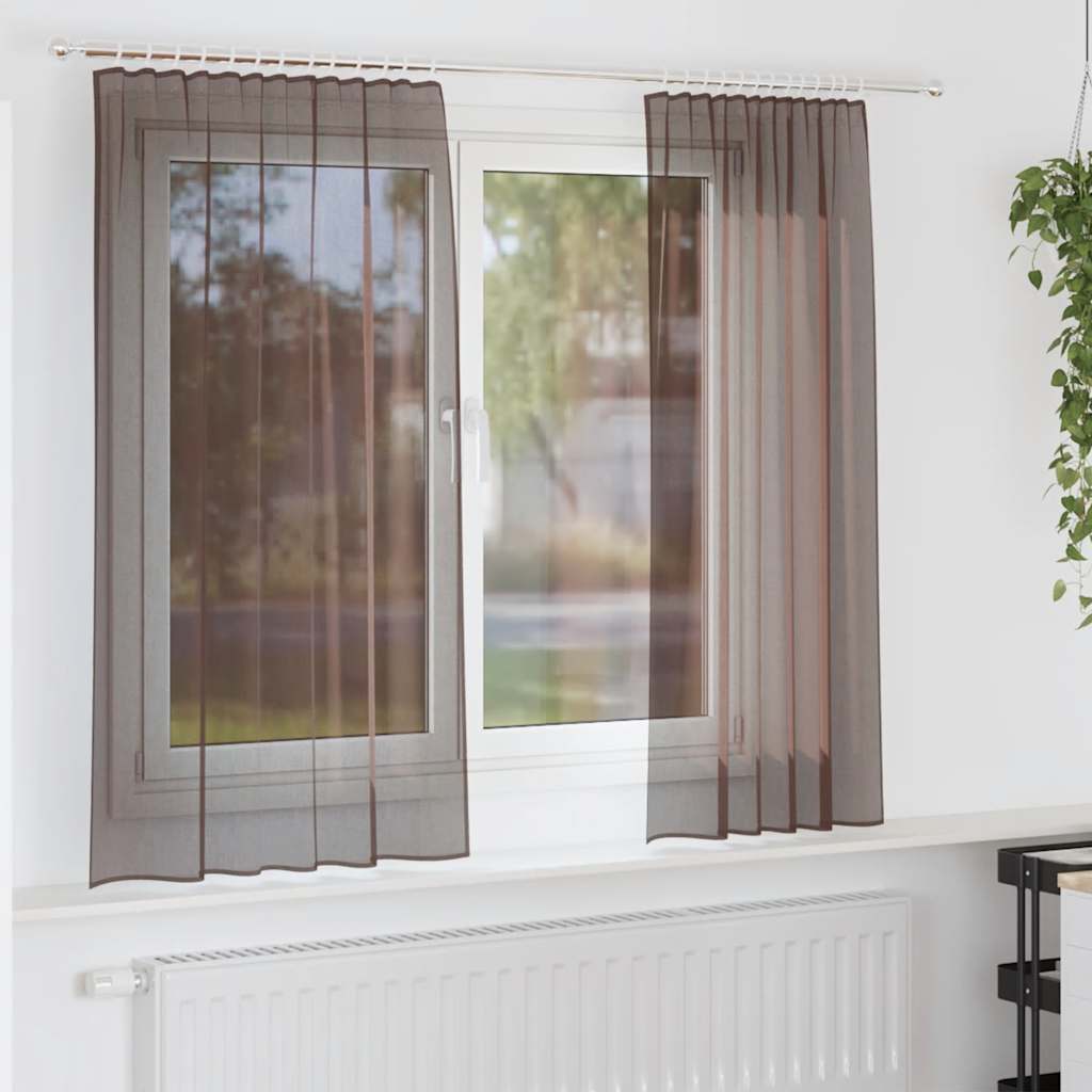 Gordijnen voile met roedezakken 2 st bruin is nu te koop bij PeponiXL, paradijselijk wonen!