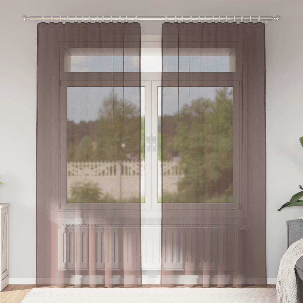 Gordijnen voile met roedezakken 2 st bruin is nu te koop bij PeponiXL, paradijselijk wonen!