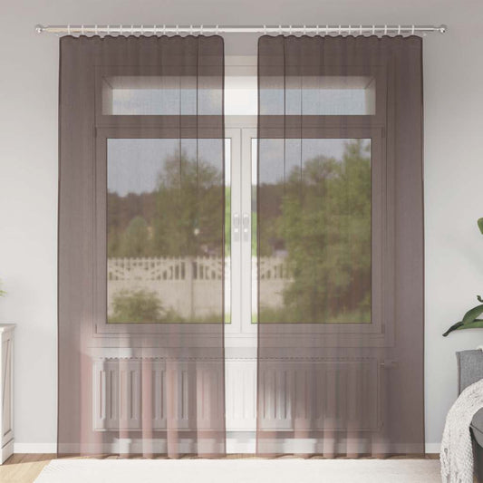 Gordijnen voile met roedezakken 2 st bruin is nu te koop bij PeponiXL, paradijselijk wonen!