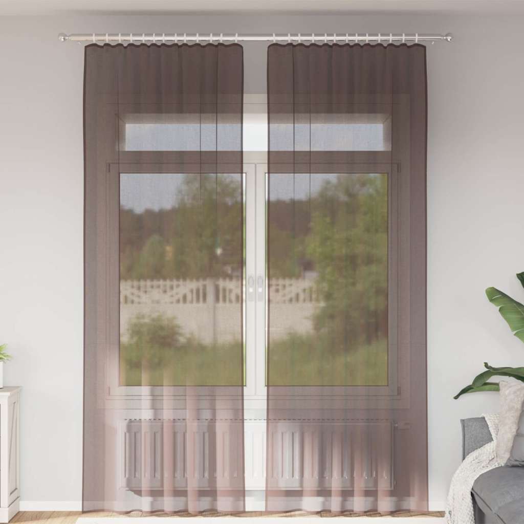 Gordijnen voile met roedezakken 2 st bruin is nu te koop bij PeponiXL, paradijselijk wonen!