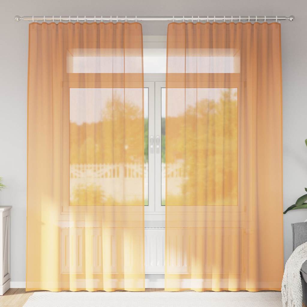 Gordijnen voile met roedezakken 2 st oranje is nu te koop bij PeponiXL, paradijselijk wonen!