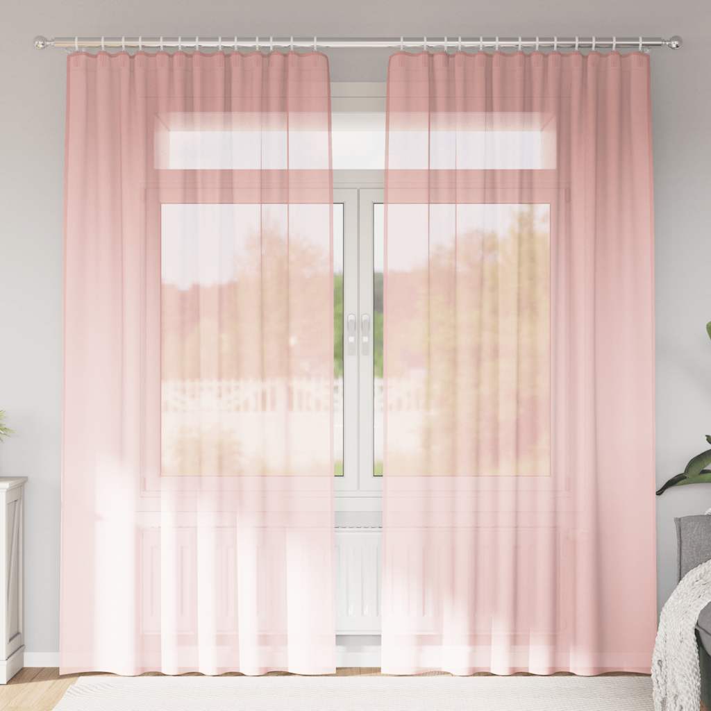 Gordijnen voile met roedezakken 2 st roze is nu te koop bij PeponiXL, paradijselijk wonen!