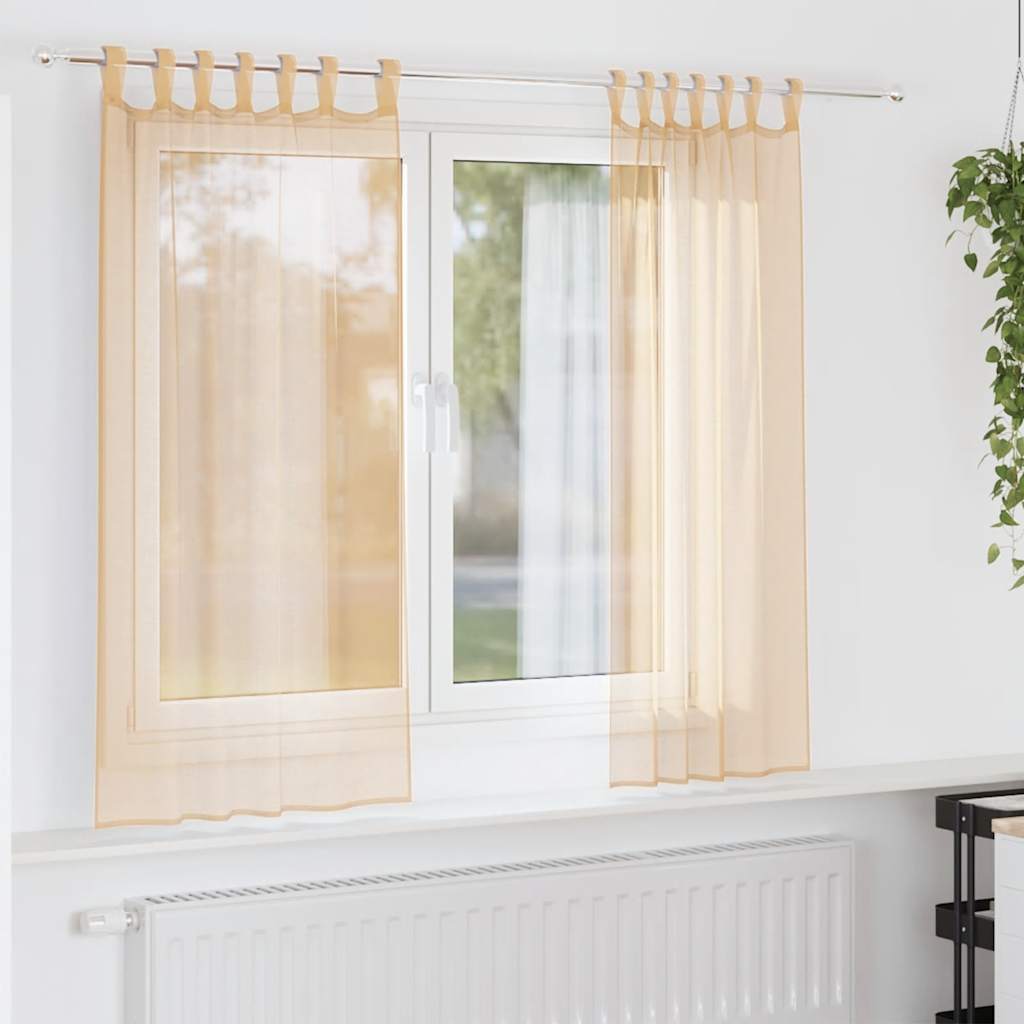 Gordijnen voile met roedezakken 2 st zand is nu te koop bij PeponiXL, paradijselijk wonen!