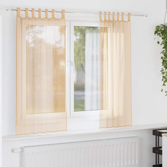 Gordijnen voile met roedezakken 2 st zand is nu te koop bij PeponiXL, paradijselijk wonen!