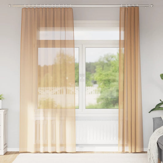 Gordijnen voile met roedezakken 2 st zand is nu te koop bij PeponiXL, paradijselijk wonen!