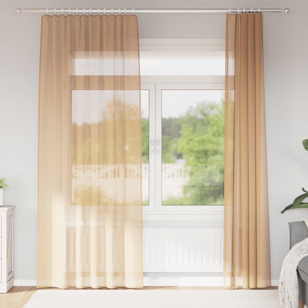 Gordijnen voile met roedezakken 2 st zand is nu te koop bij PeponiXL, paradijselijk wonen!
