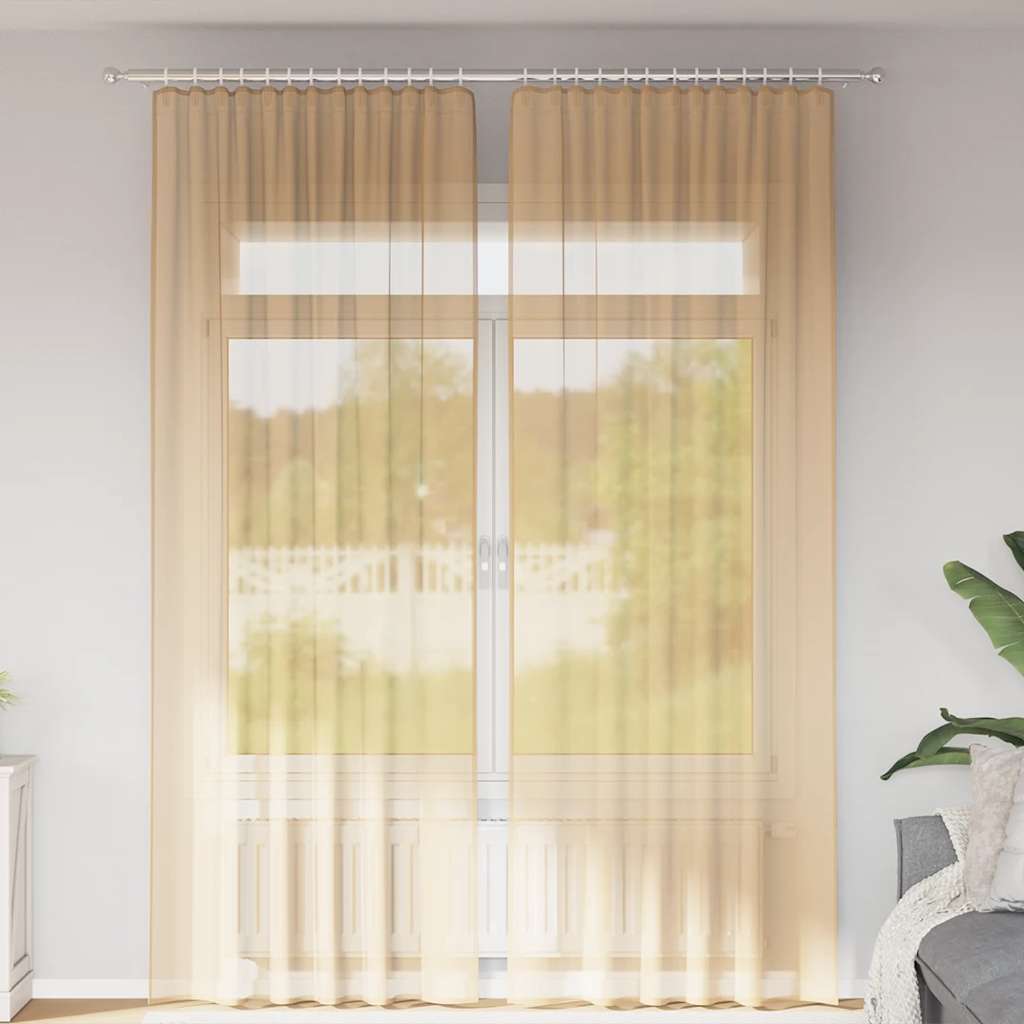 Gordijnen voile met roedezakken 2 st zand is nu te koop bij PeponiXL, paradijselijk wonen!