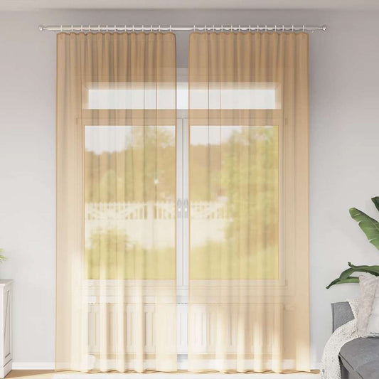 Gordijnen voile met roedezakken 2 st zand is nu te koop bij PeponiXL, paradijselijk wonen!