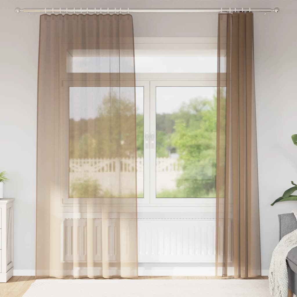 Gordijnen voile met roedezakken 2 st lichtbruin is nu te koop bij PeponiXL, paradijselijk wonen!