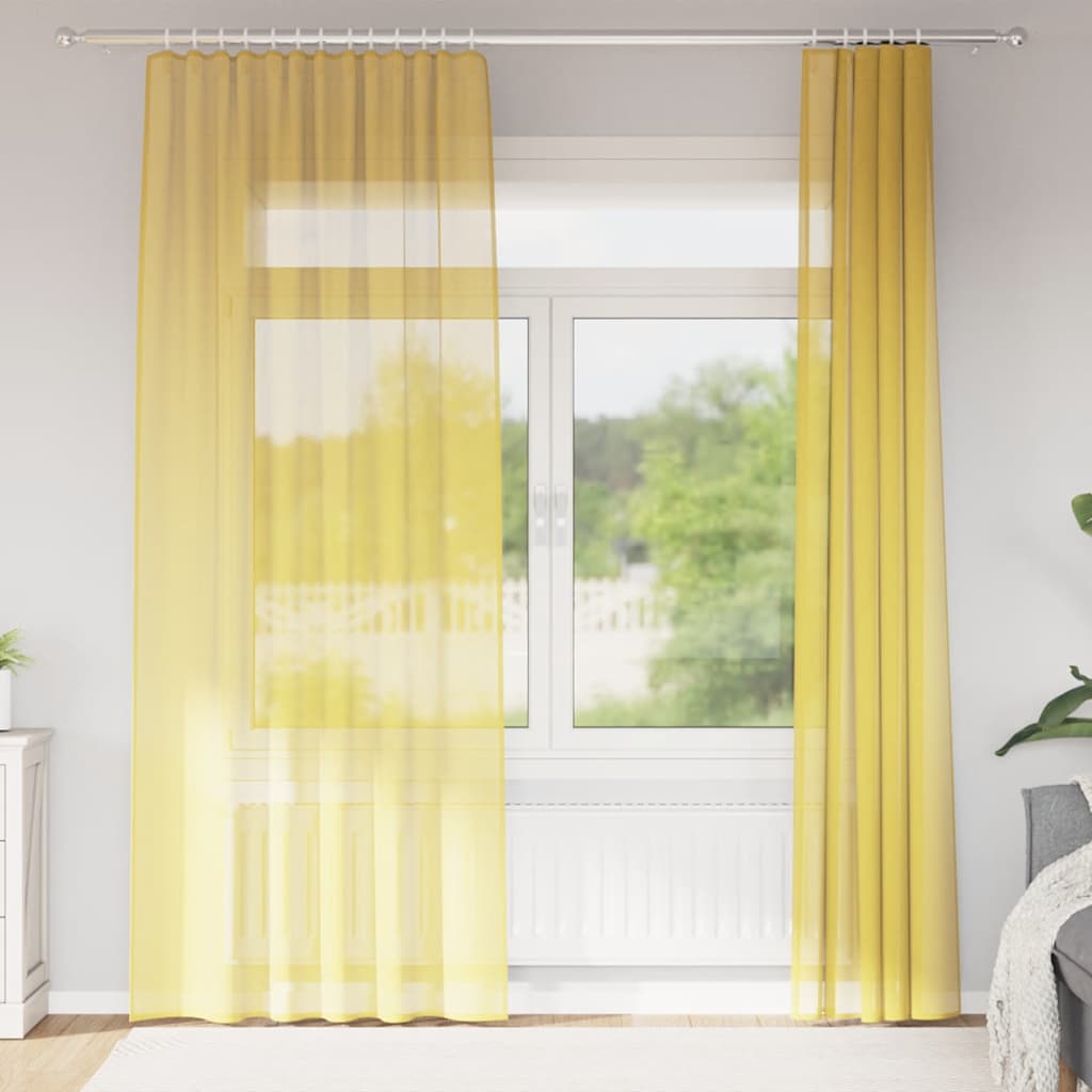 Gordijnen voile met roedezakken 2 st geel is nu te koop bij PeponiXL, paradijselijk wonen!