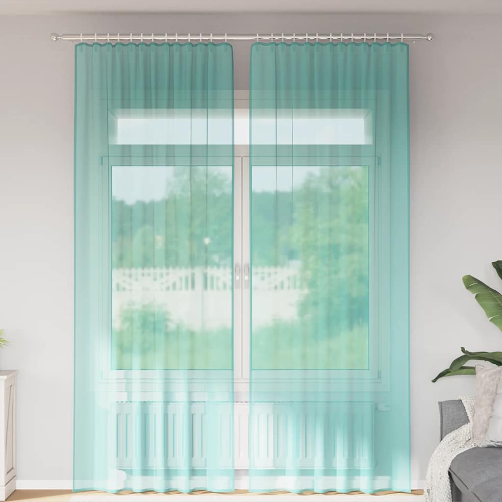 Gordijnen voile met roedezakken 2 st turkoois is nu te koop bij PeponiXL, paradijselijk wonen!