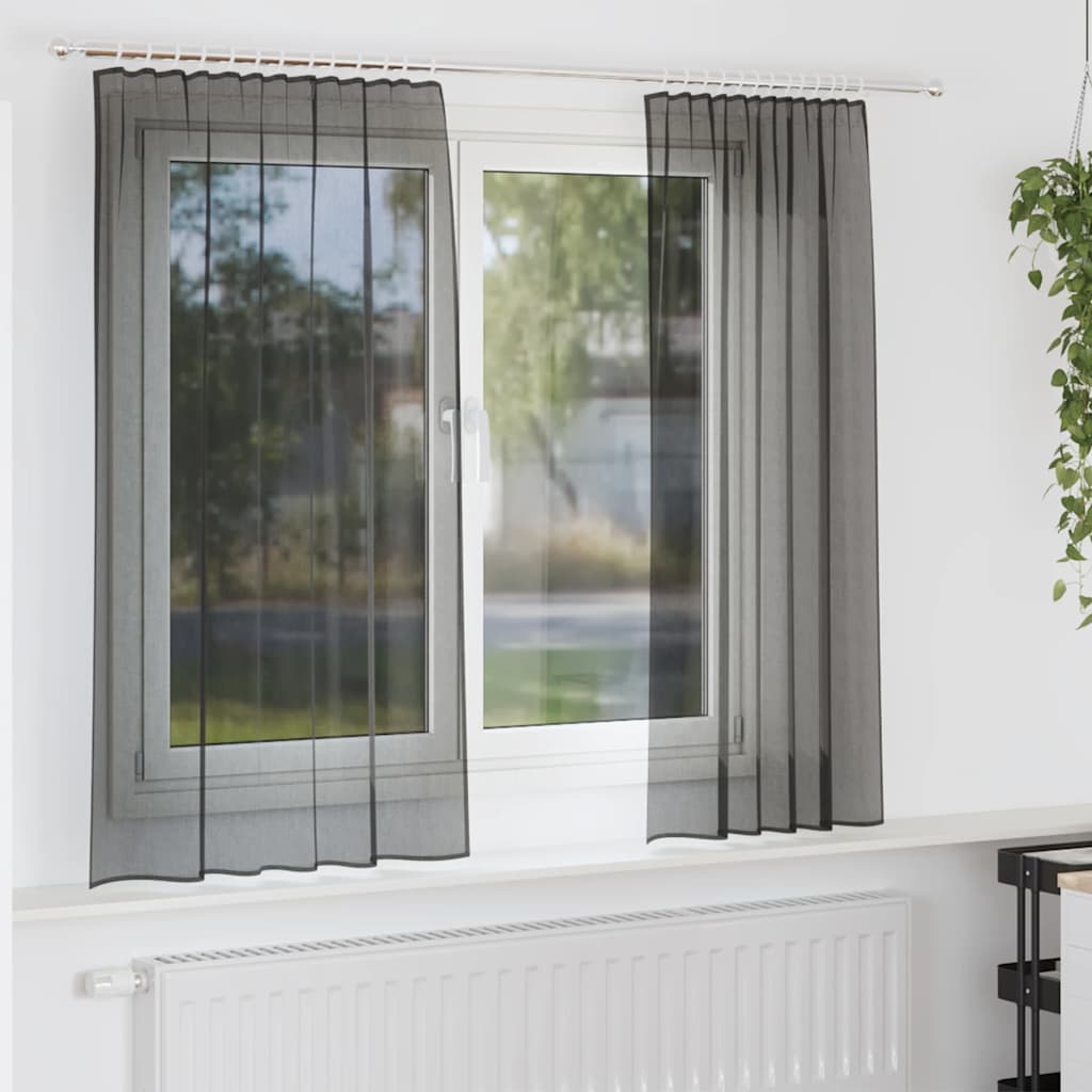 Gordijnen voile met tab top 2 st zwart is nu te koop bij PeponiXL, paradijselijk wonen!