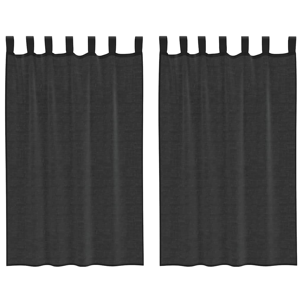 Gordijnen voile met tab top 2 st zwart is nu te koop bij PeponiXL, paradijselijk wonen!