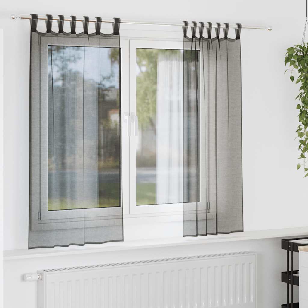 Gordijnen voile met tab top 2 st zwart is nu te koop bij PeponiXL, paradijselijk wonen!