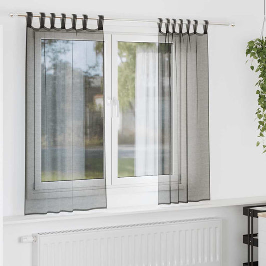Gordijnen voile met tab top 2 st zwart is nu te koop bij PeponiXL, paradijselijk wonen!