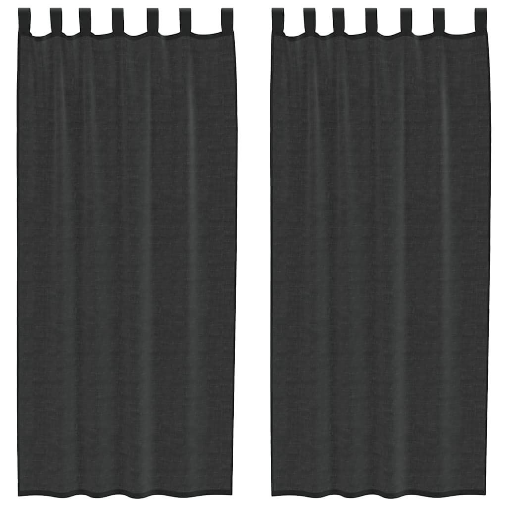 Gordijnen voile met tab top 2 st zwart is nu te koop bij PeponiXL, paradijselijk wonen!