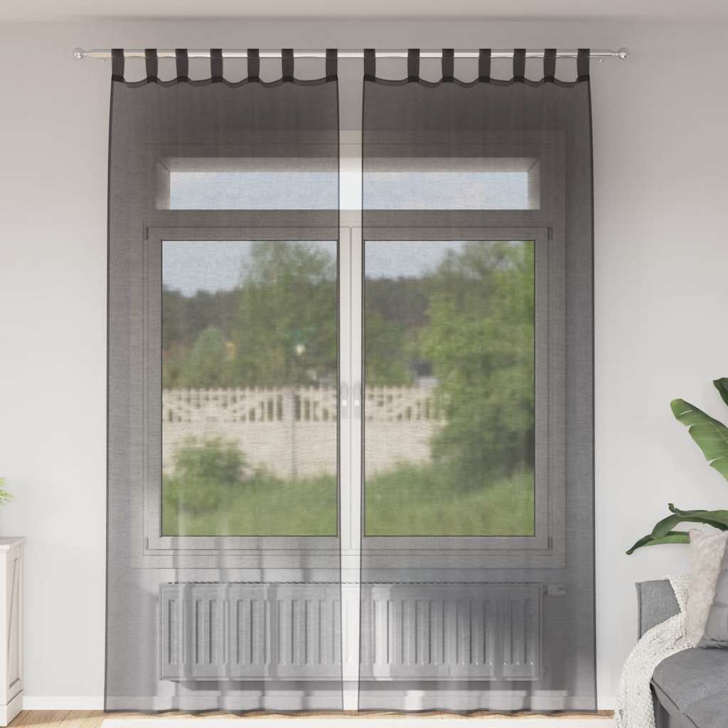 Gordijnen voile met tab top 2 st zwart is nu te koop bij PeponiXL, paradijselijk wonen!
