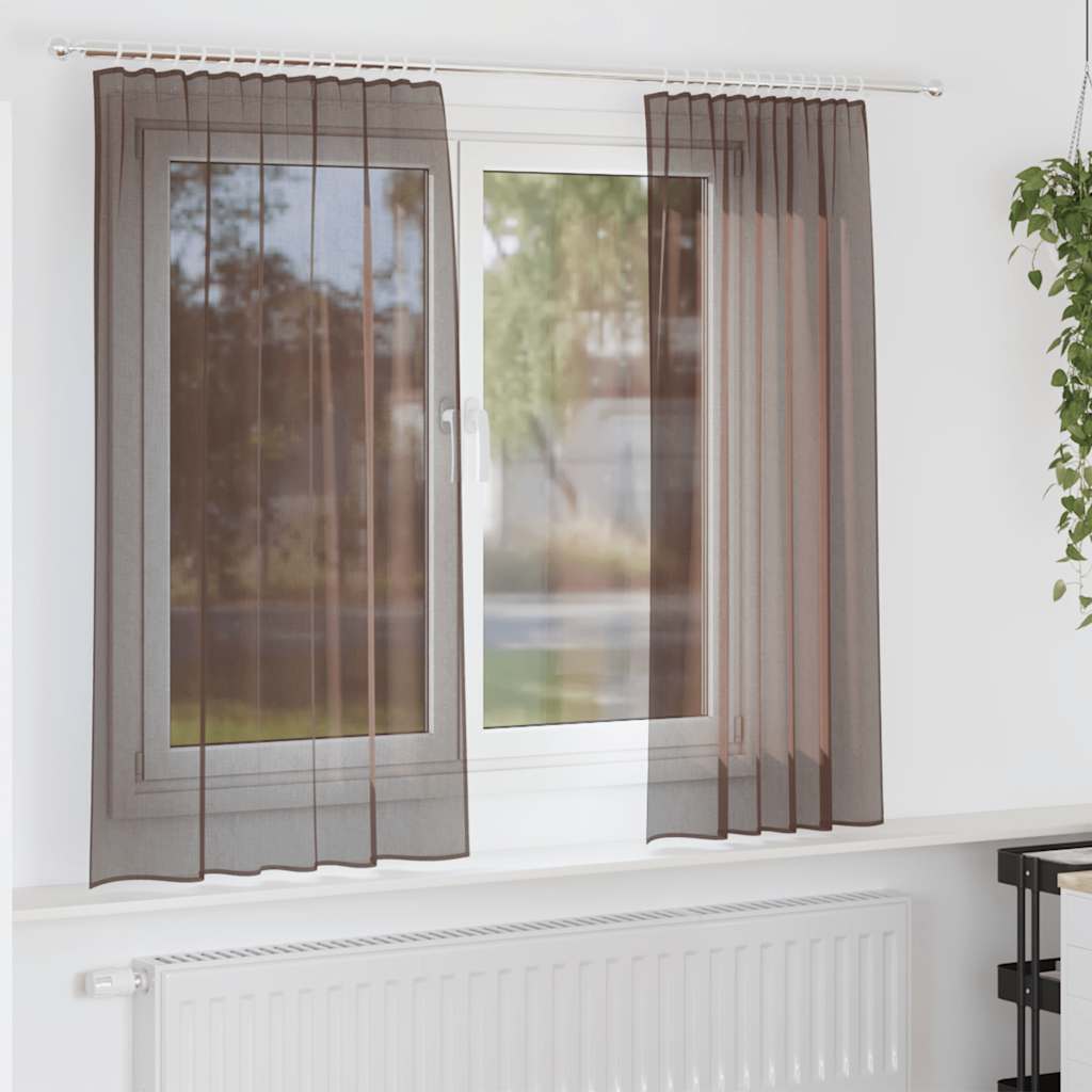 Gordijnen voile met tab top 2 st bruin is nu te koop bij PeponiXL, paradijselijk wonen!