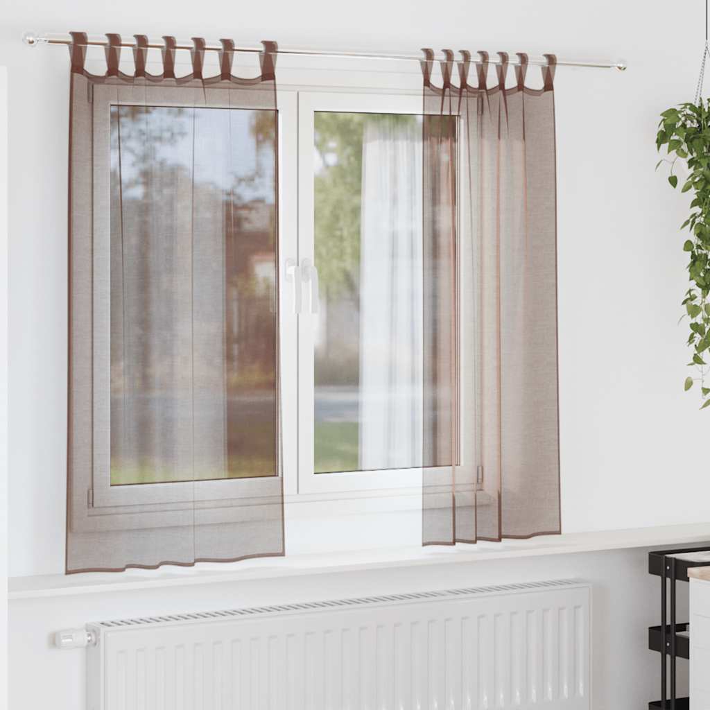 Gordijnen voile met tab top 2 st bruin is nu te koop bij PeponiXL, paradijselijk wonen!