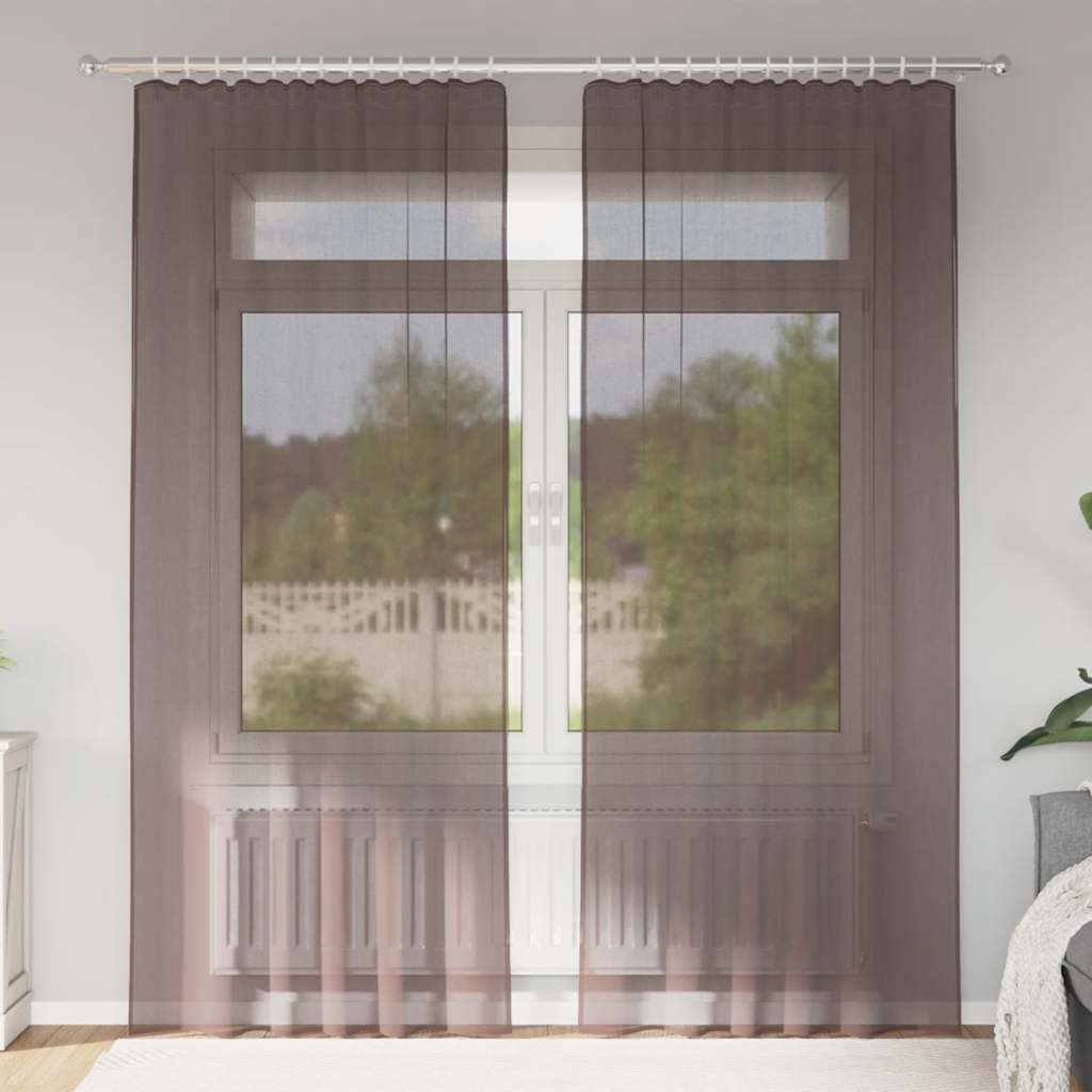 Gordijnen voile met tab top 2 st bruin is nu te koop bij PeponiXL, paradijselijk wonen!