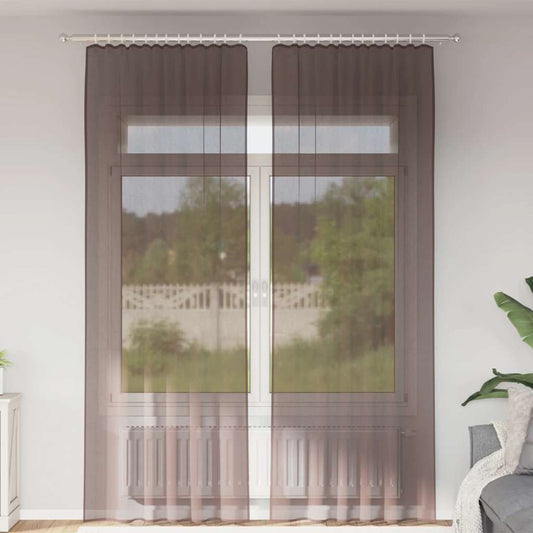 Gordijnen voile met tab top 2 st bruin is nu te koop bij PeponiXL, paradijselijk wonen!
