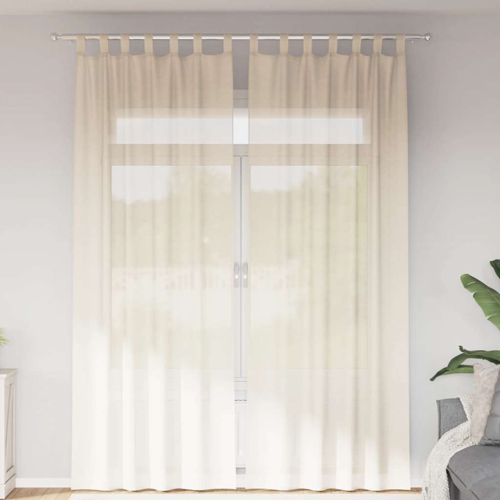 Gordijnen voile met Tab Top 2 st crèmekleurig is nu te koop bij PeponiXL, paradijselijk wonen!