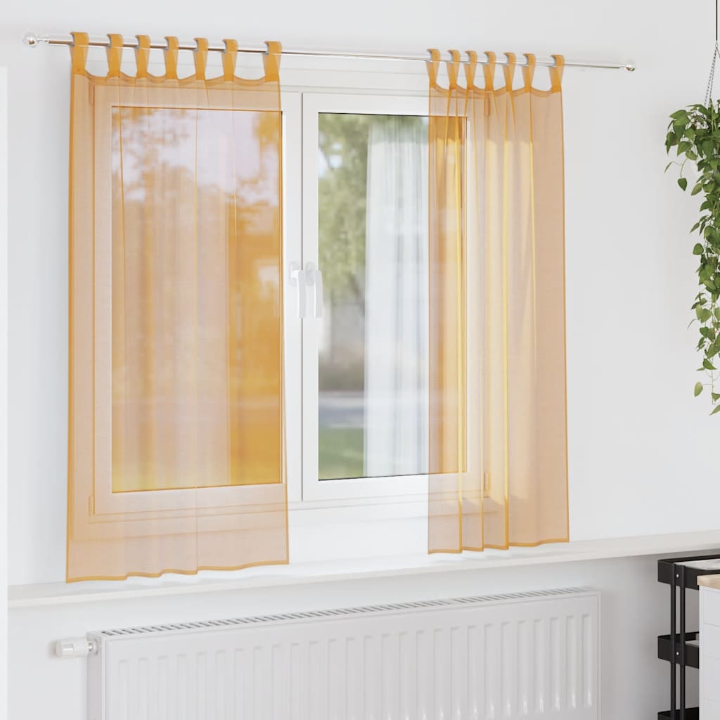Gordijnen voile met lussen 2 st 140x140 cm oranje is nu te koop bij PeponiXL, paradijselijk wonen!