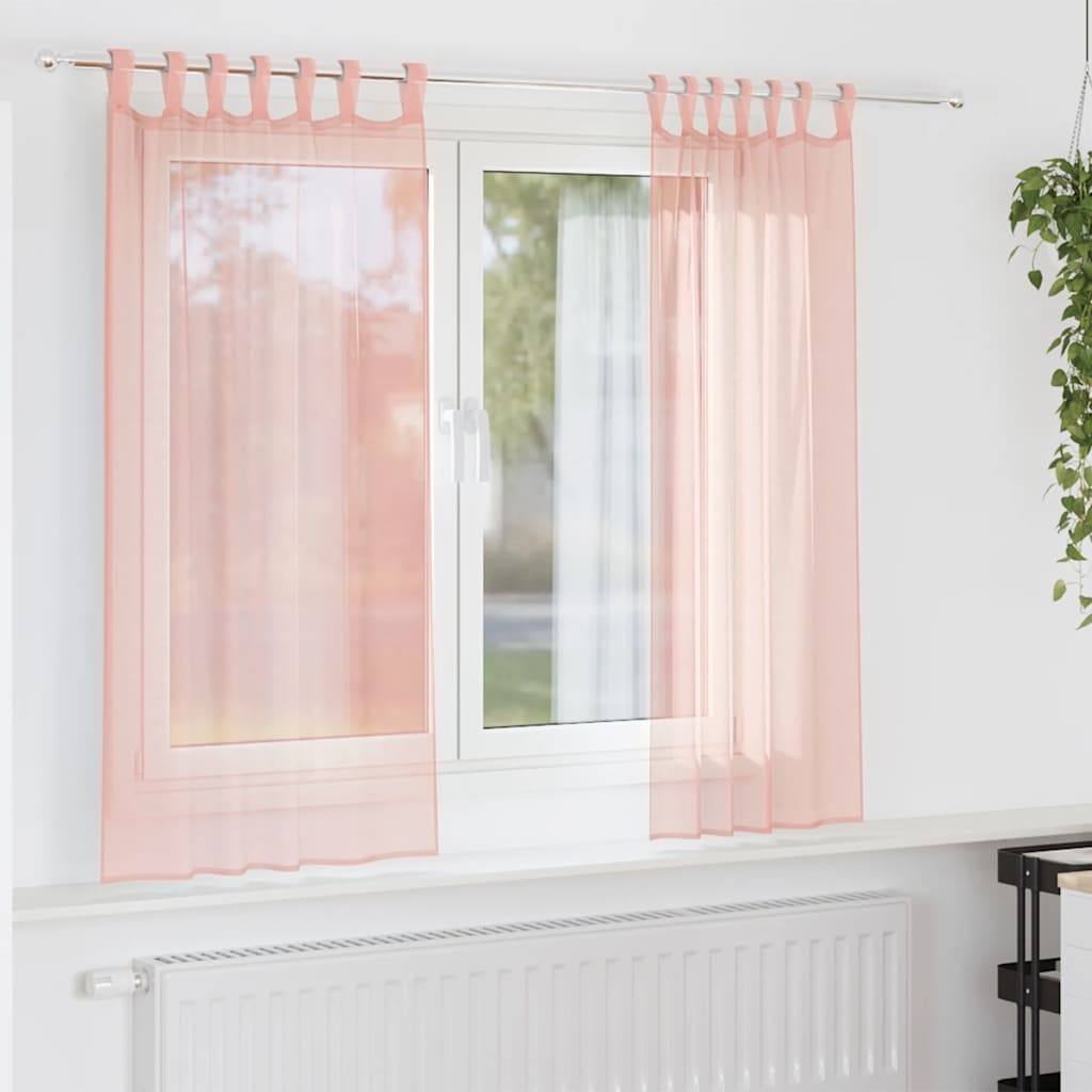 Gordijnen voile met lussen 2 st 140x140 cm roze is nu te koop bij PeponiXL, paradijselijk wonen!