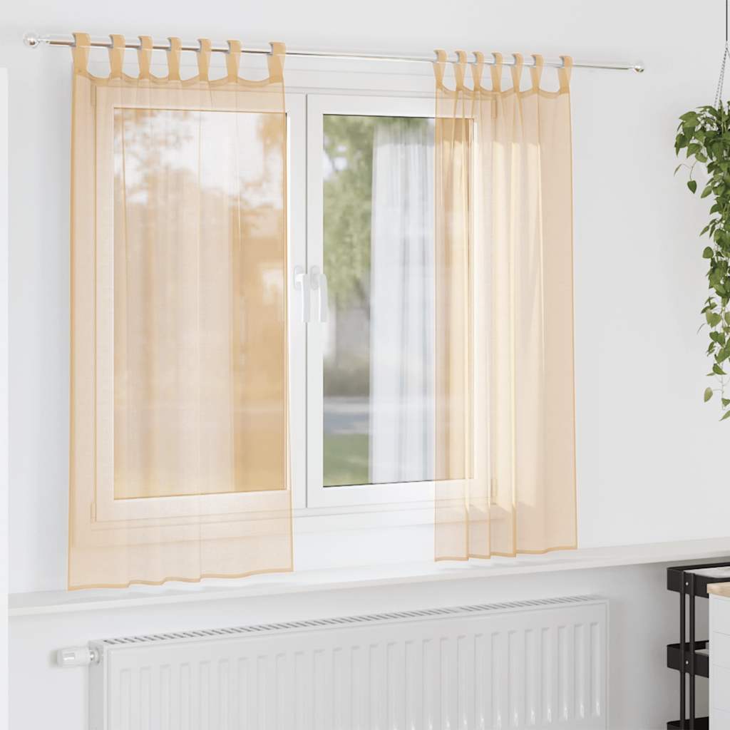 Gordijnen met lussen 2 st 140x140 cm zand is nu te koop bij PeponiXL, paradijselijk wonen!