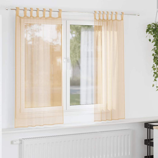 Gordijnen met lussen 2 st 140x140 cm zand is nu te koop bij PeponiXL, paradijselijk wonen!