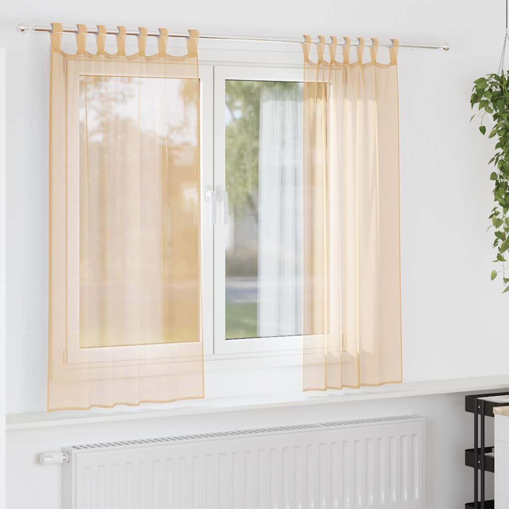 Gordijnen met lussen 2 st zand 140x175 cm zand is nu te koop bij PeponiXL, paradijselijk wonen!