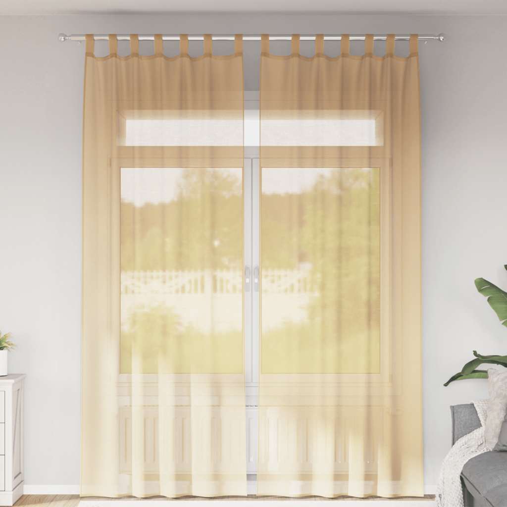 Voile gordijnen met lussen 2 st 140x260 cm zand is nu te koop bij PeponiXL, paradijselijk wonen!