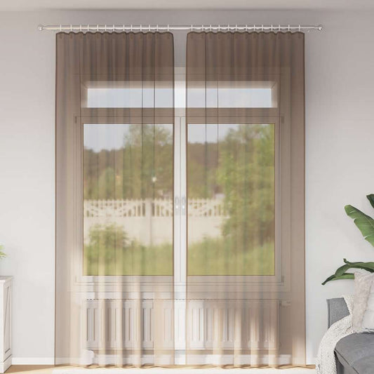Gordijnen voile met lussen 2 st 140x260 cm lichtbruin is nu te koop bij PeponiXL, paradijselijk wonen!
