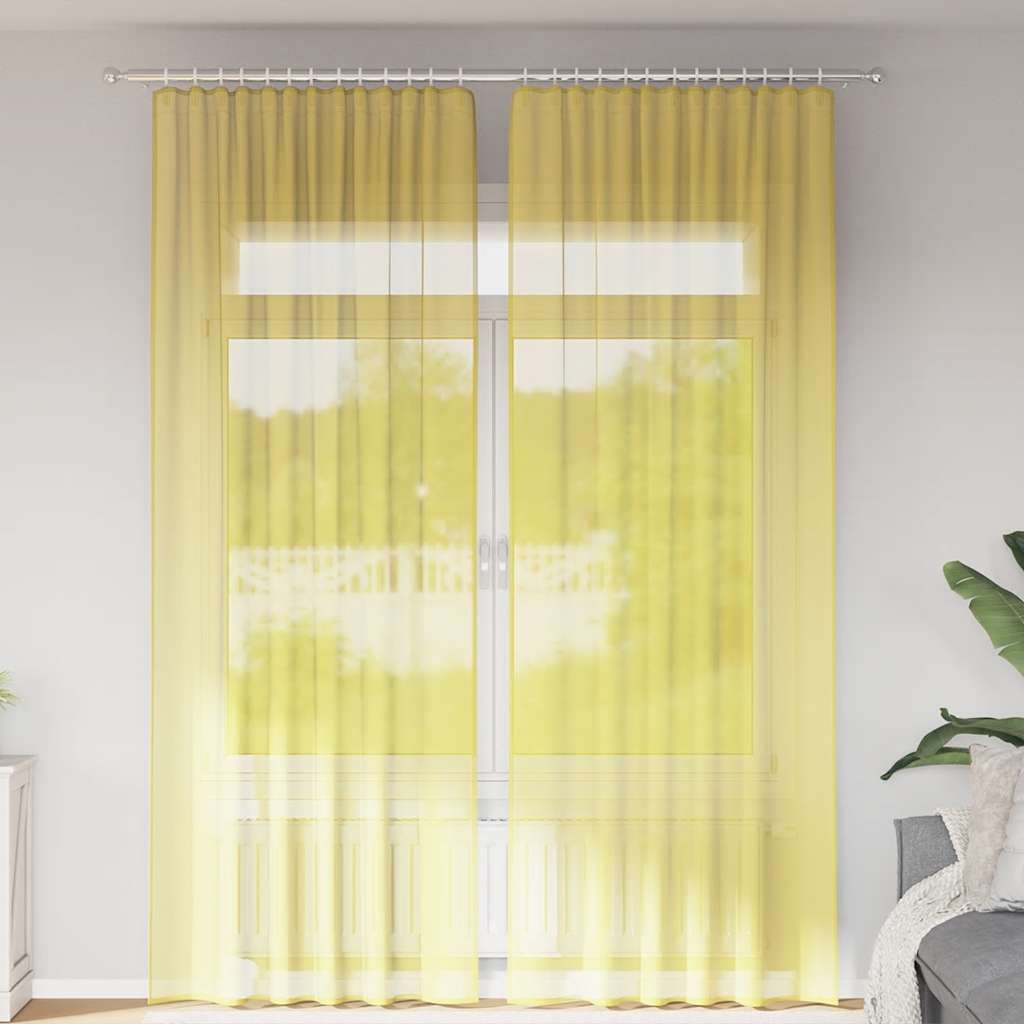 Gordijnen met lussen 2 st 140x260 cm geel is nu te koop bij PeponiXL, paradijselijk wonen!
