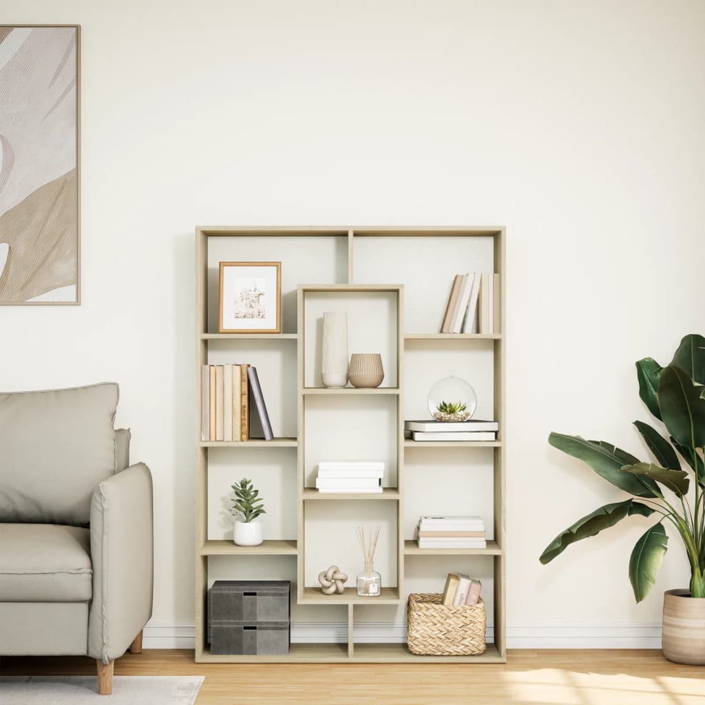 Boekenkast 102x29x143 cm bewerkt hout sonoma eikenkleurig is nu te koop bij PeponiXL, paradijselijk wonen!