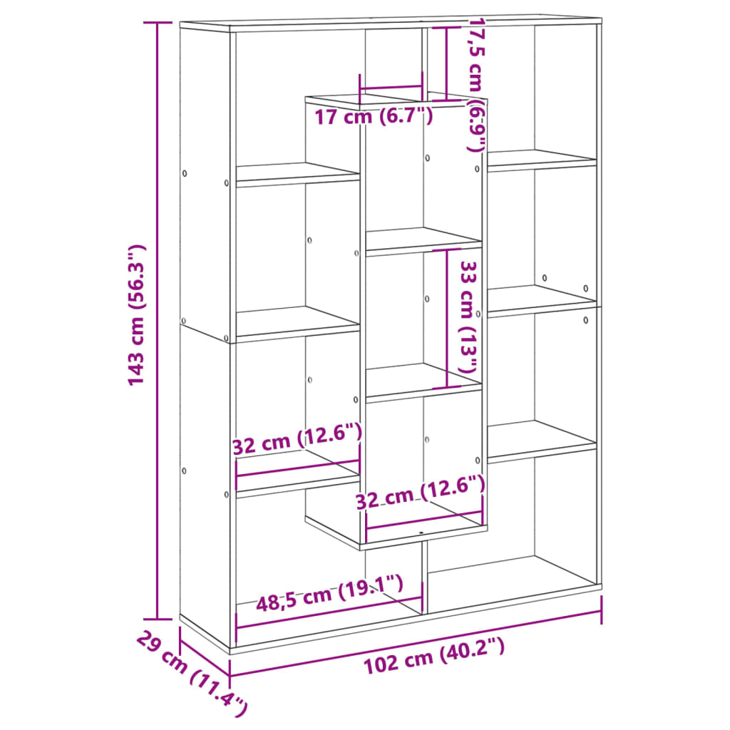 Boekenkast 102x29x143 cm bewerkt hout sonoma eikenkleurig is nu te koop bij PeponiXL, paradijselijk wonen!