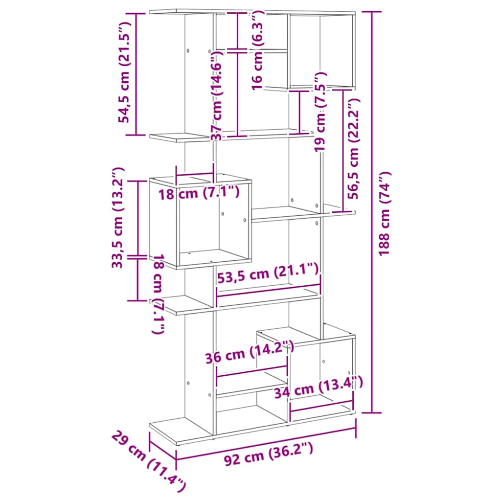 Boekenkast 92x29x188 cm bewerkt hout artisanaal eikenkleur is nu te koop bij PeponiXL, paradijselijk wonen!