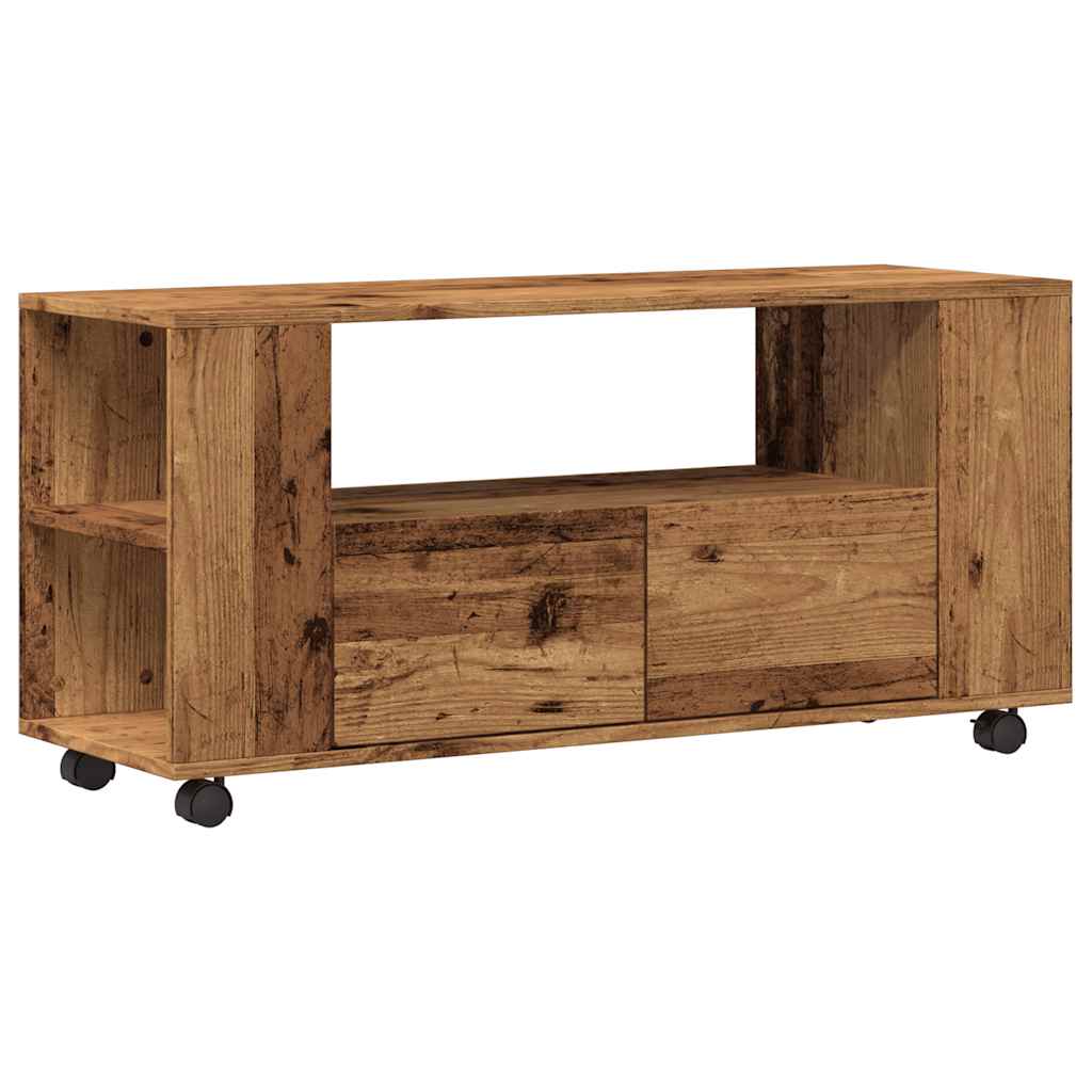 Tv-meubel met wielen 102x34,5x43 cm bewerkt hout oud hout is nu te koop bij PeponiXL, paradijselijk wonen!