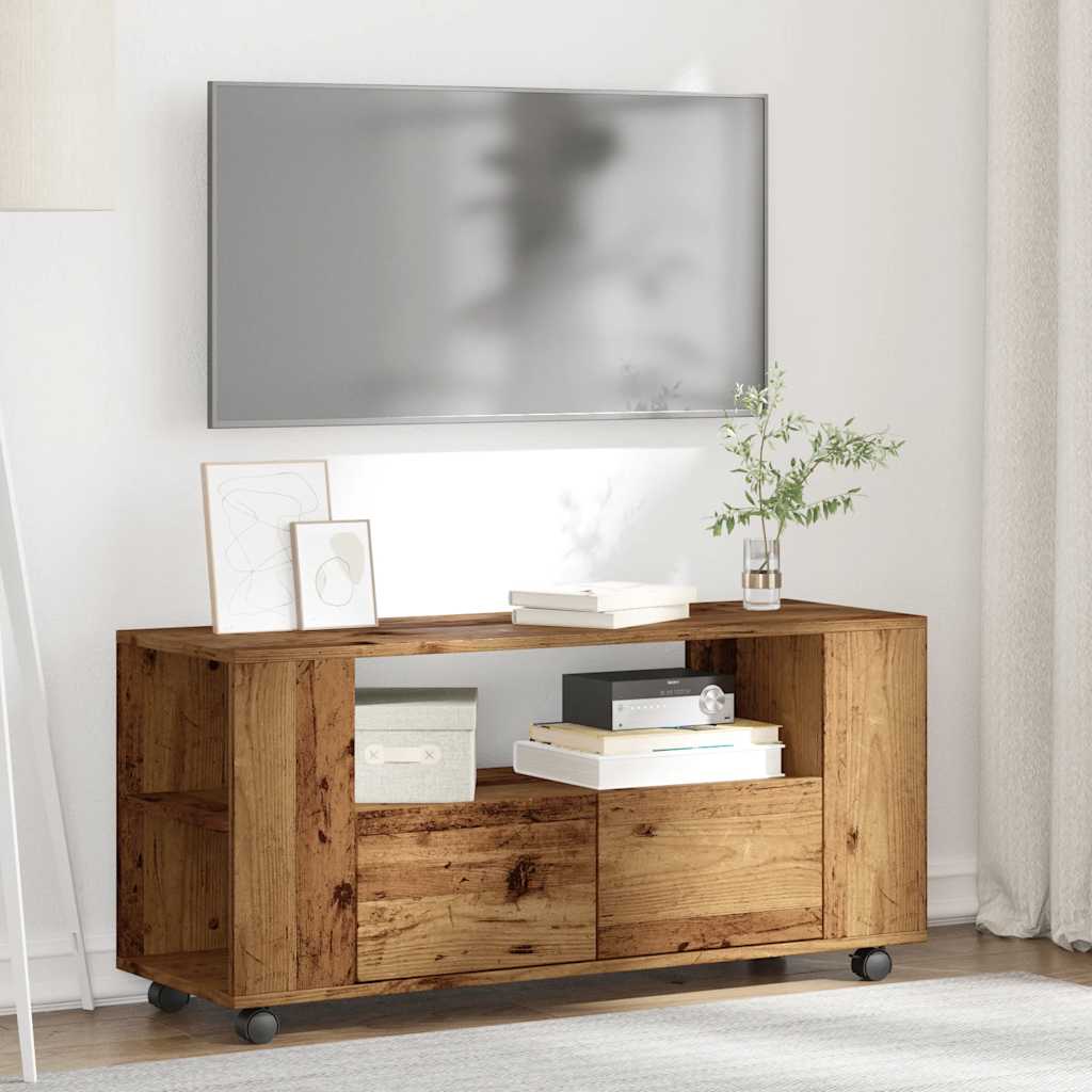 Tv-meubel met wielen 102x34,5x43 cm bewerkt hout oud hout is nu te koop bij PeponiXL, paradijselijk wonen!