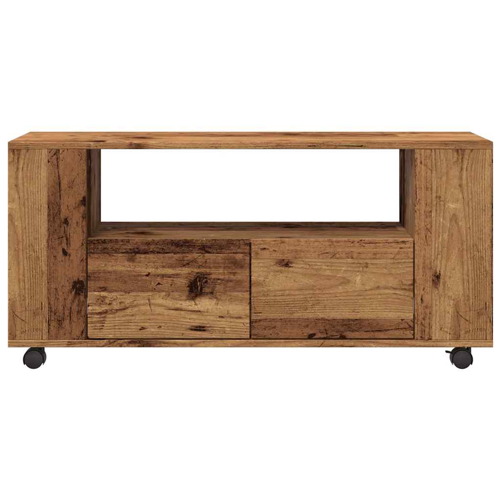 Tv-meubel met wielen 102x34,5x43 cm bewerkt hout oud hout is nu te koop bij PeponiXL, paradijselijk wonen!