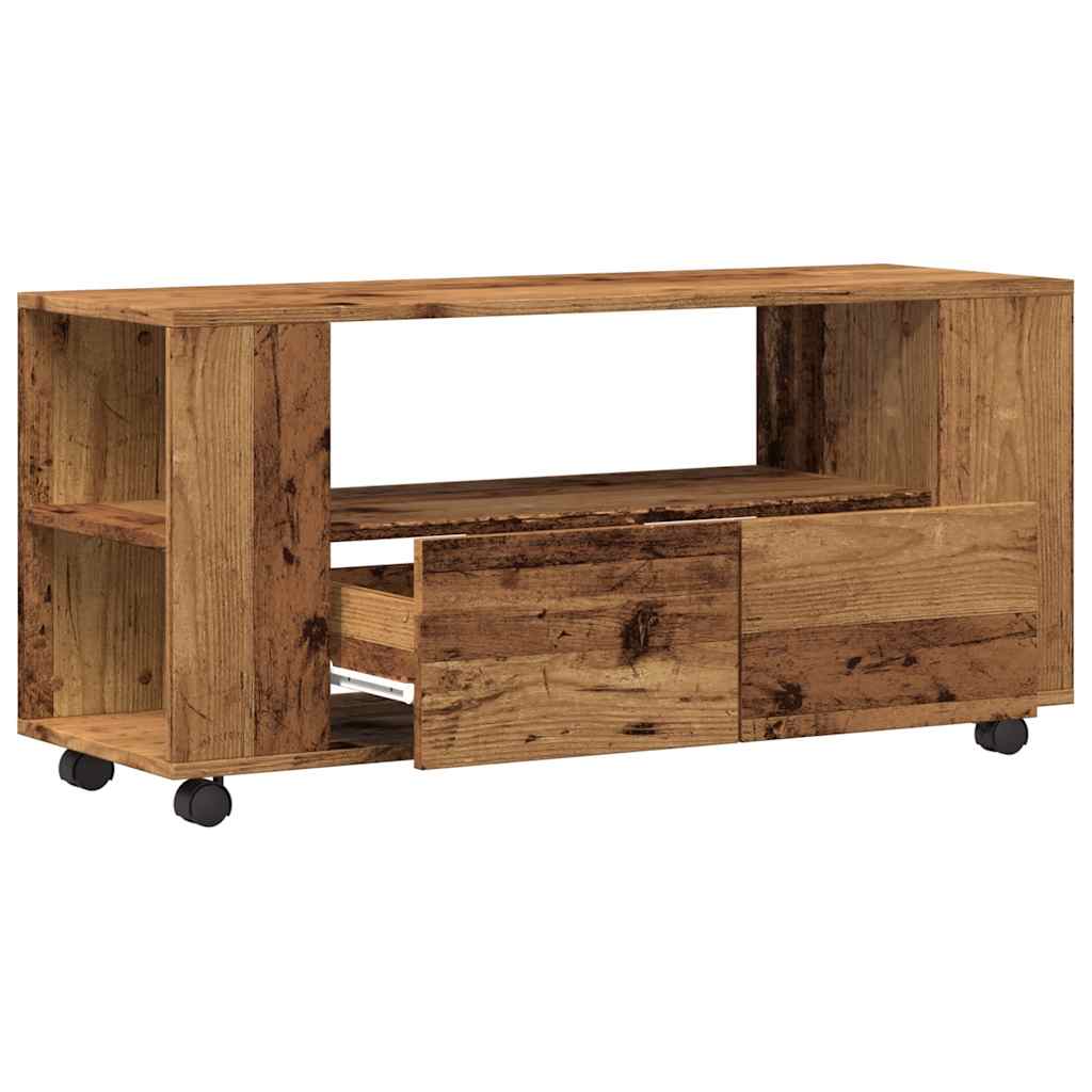 Tv-meubel met wielen 102x34,5x43 cm bewerkt hout oud hout is nu te koop bij PeponiXL, paradijselijk wonen!