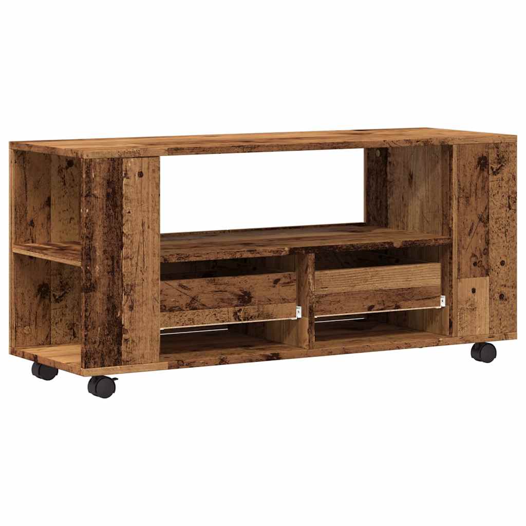 Tv-meubel met wielen 102x34,5x43 cm bewerkt hout oud hout is nu te koop bij PeponiXL, paradijselijk wonen!