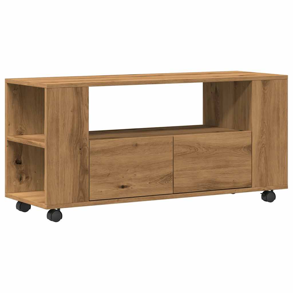 Tv-meubel met wielen 102x34,5x43 cm hout artisanaal eiken is nu te koop bij PeponiXL, paradijselijk wonen!