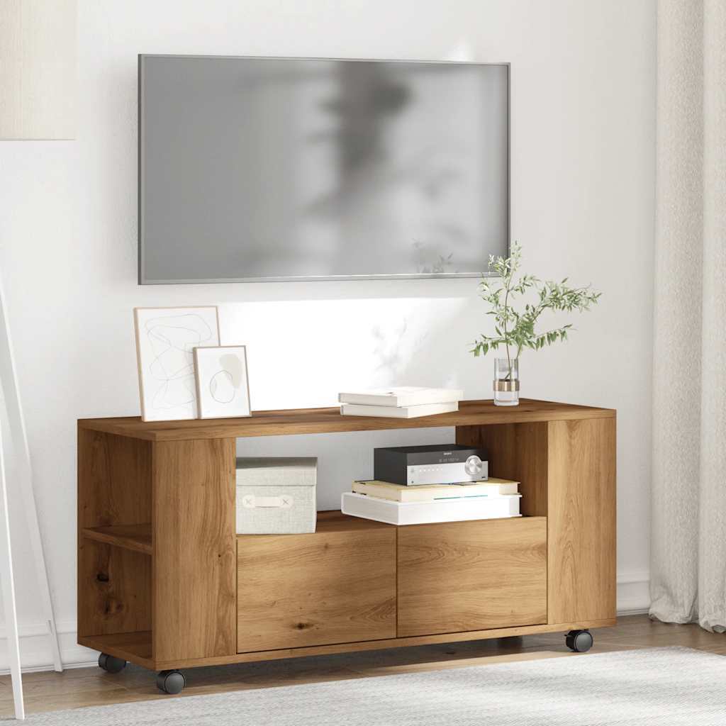 Tv-meubel met wielen 102x34,5x43 cm hout artisanaal eiken is nu te koop bij PeponiXL, paradijselijk wonen!