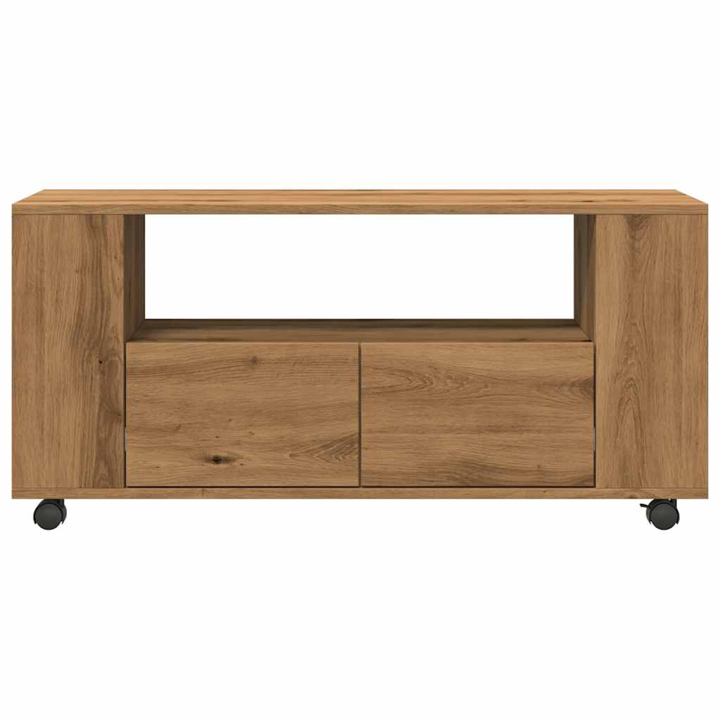 Tv-meubel met wielen 102x34,5x43 cm hout artisanaal eiken is nu te koop bij PeponiXL, paradijselijk wonen!